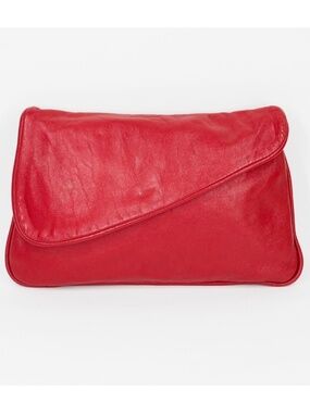 Vintage Italian Red Genuine Leather Asymmetrical Retro Clutch Handbag Purse